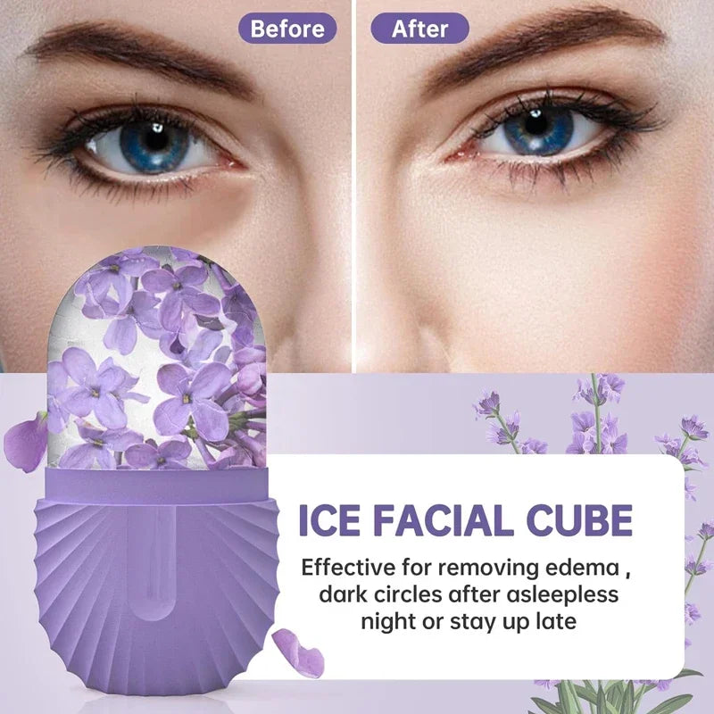 Ice Face Roller & Silicone Ice Mold Set – Reusable Cold Therapy Tool for Eye Puffiness, Pore Shrinking & Facial Massage