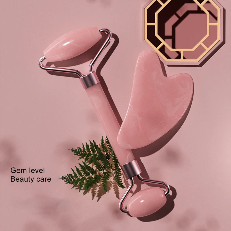 2-in-1 Facial Roller & Gua Sha Set – Face Neck Eye Massager Tool with Heart Shaped Scraping Board for Skincare & Lymphatic Drainage
