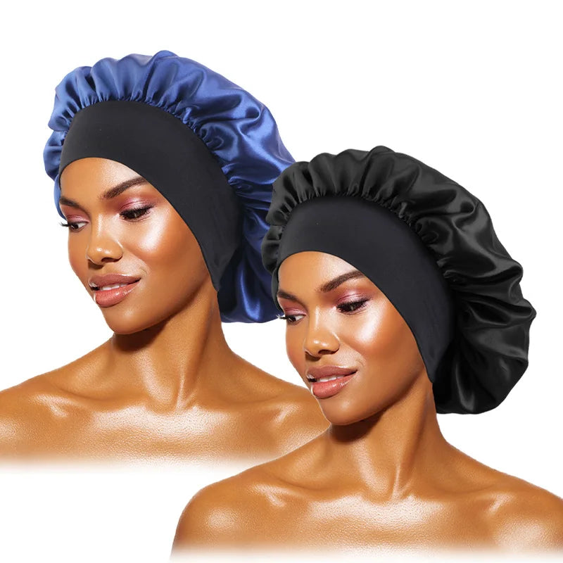 Satin Sleep Bonnet with Wide Brim & Elastic Band – Wide-Brimmed Night Cap for Women & Men, Hair Protection Bonnet for Sleeping & Bathing