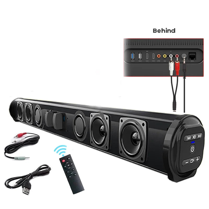 Wireless Bluetooth Soundbar Speaker – Surround Sound Home Theater System with 2000mAh Battery, Wired & Wireless, for TV & Projector
