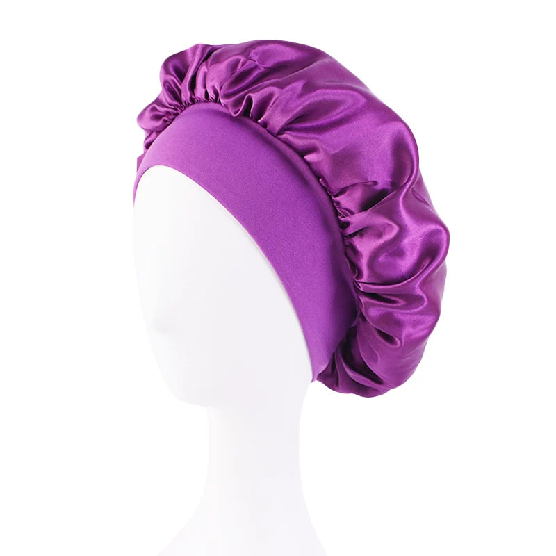 Satin Sleep Bonnet with Wide Brim & Elastic Band – Wide-Brimmed Night Cap for Women & Men, Hair Protection Bonnet for Sleeping & Bathing