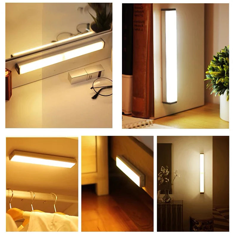 Motion Sensor LED Night Light – Wireless Rechargeable Under Cabinet Light with Type-C Charging for Kitchen, Wardrobe, Closet & Staircase