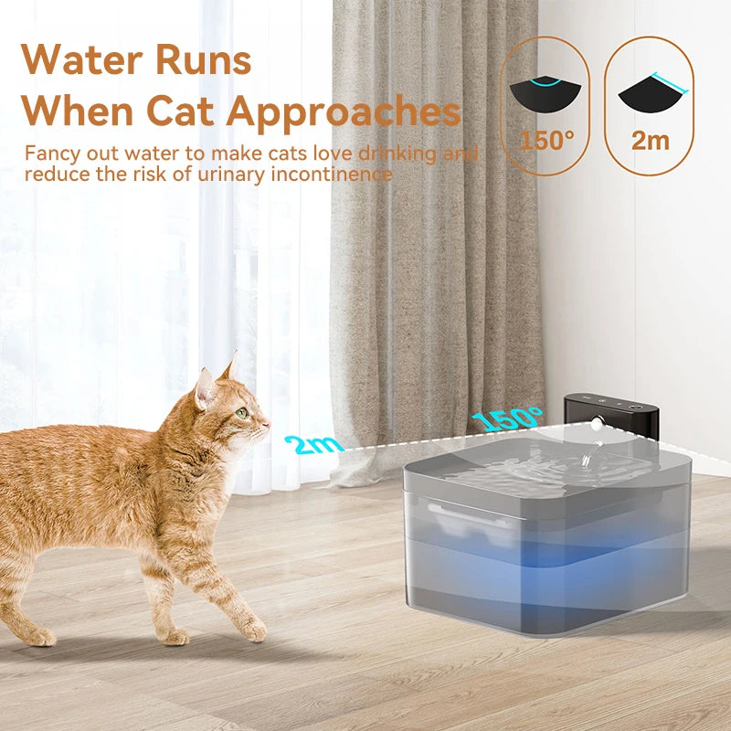 ROJECO Wireless Automatic Cat Water Fountain - Infrared Sensor Smart Pet Drinker for Dogs & Cats (2600mAh)