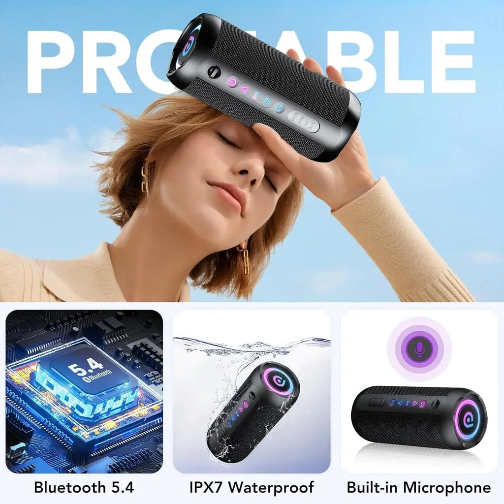30W Bluetooth 5.4 Portable Speaker – IPX7 Waterproof, 30H Playtime, BassUp Stereo Sound, Wireless Outdoor Speaker for Party, Beach & Travel