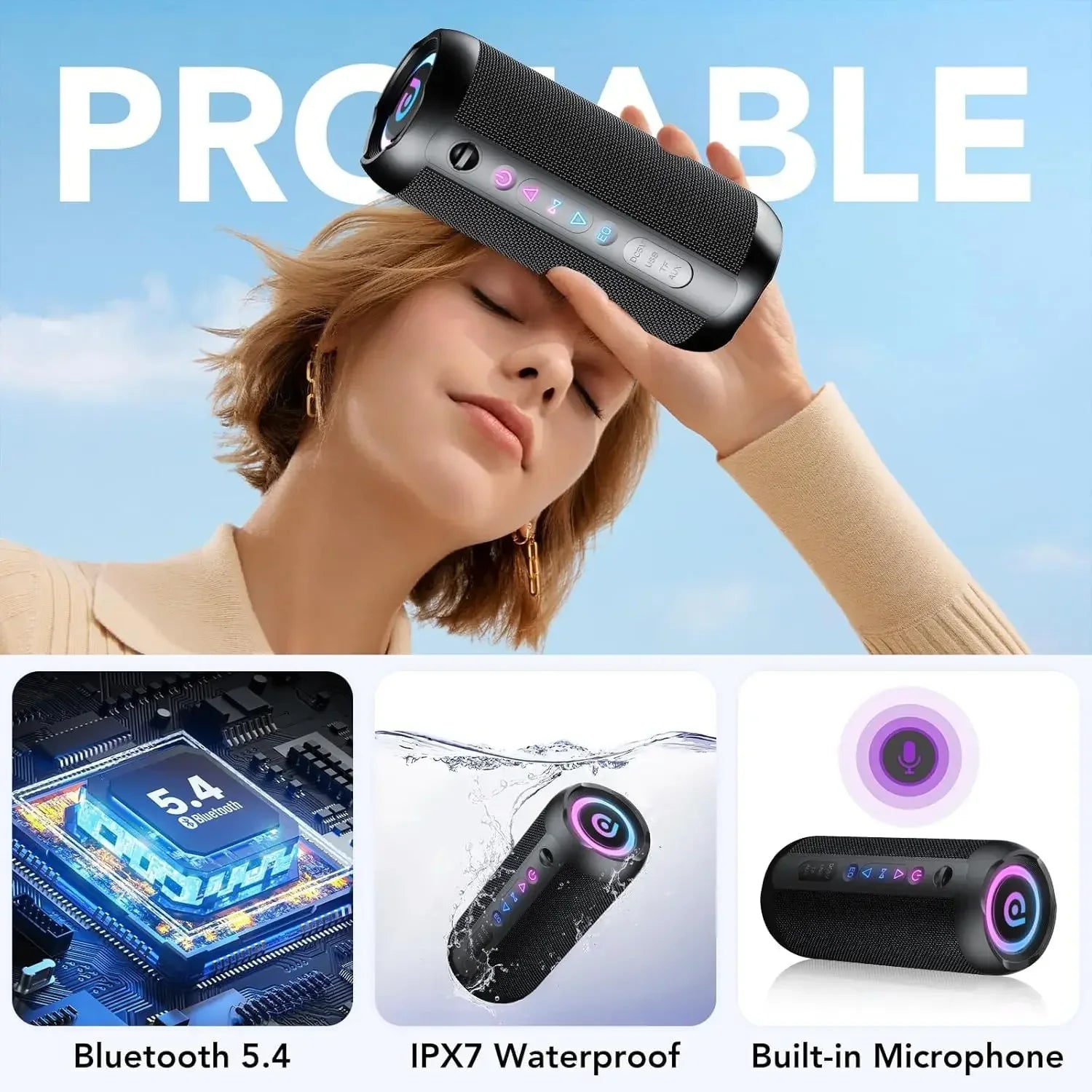 30W Bluetooth 5.4 Portable Speaker – IPX7 Waterproof, 30H Playtime, BassUp Stereo Sound, Wireless Outdoor Speaker for Party, Beach & Travel