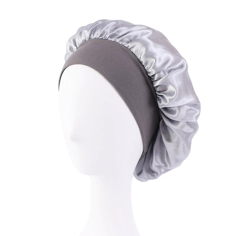Satin Sleep Bonnet with Wide Brim & Elastic Band – Wide-Brimmed Night Cap for Women & Men, Hair Protection Bonnet for Sleeping & Bathing
