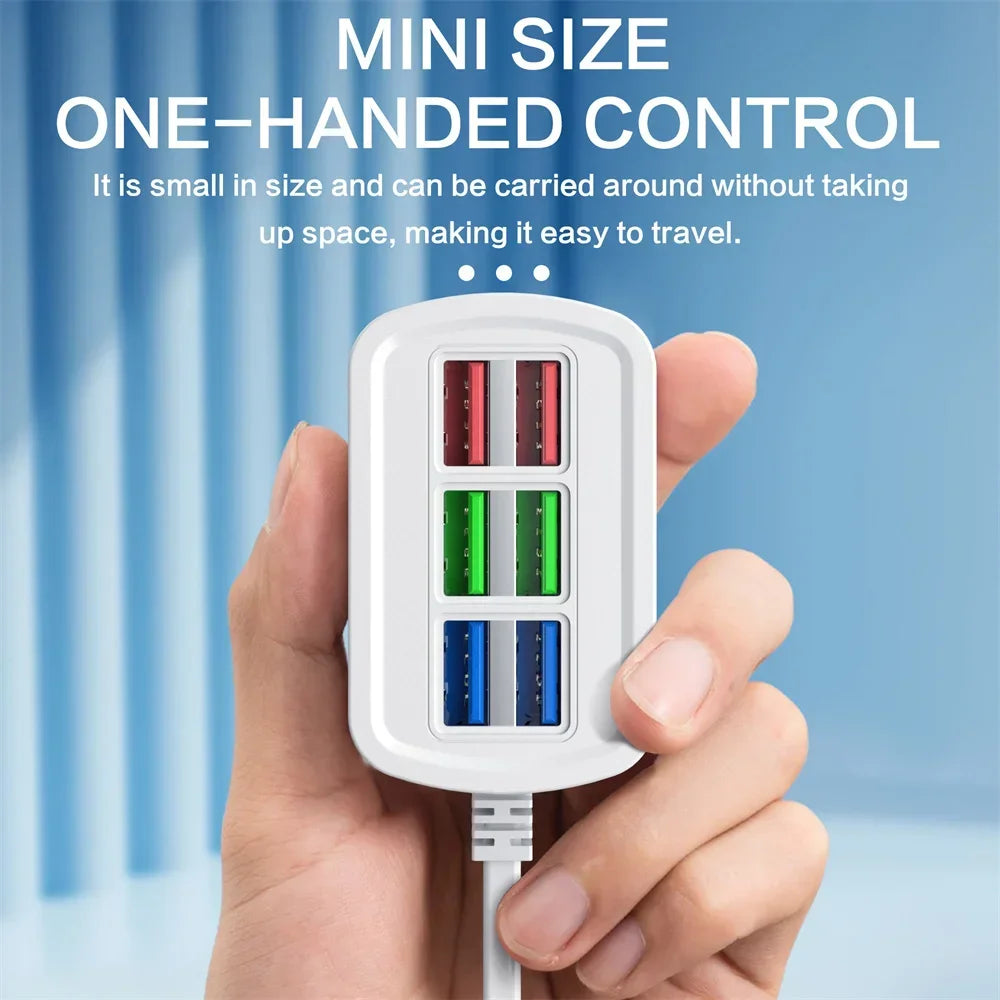 6-Port Fast USB Charging Station – Multi USB Hub Power Strip with 1m Braided Cord, Desktop Charging Hub for iPhone, Samsung & Tablets