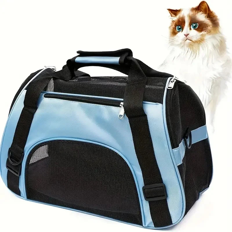 Portable Mesh Pet Travel Carrier with Shoulder Strap for Small Dogs & Cats