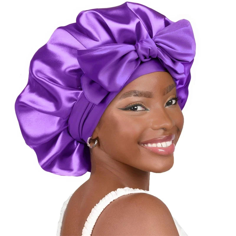 Satin Bonnet Silk Sleep Bonnet with Tie Band – Adjustable Double-Layer Hair Bonnet for Women & Men, Nighttime Hair Protection