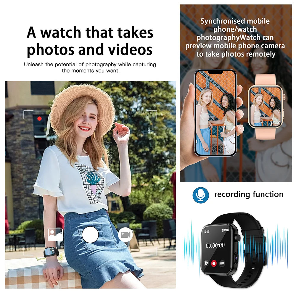2025 New Unisex Smartwatch with Camera, Health Monitor, Fitness Tracker, Waterproof & Bluetooth Calling