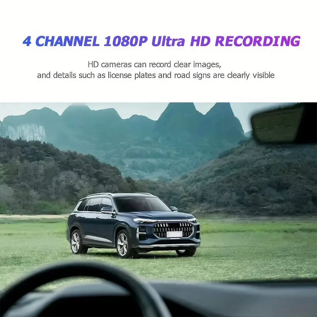 4-Lens 1080P Full HD Dash Cam – Wide-Angle Quad Camera with Loop Recording & 4.3" IPS Display