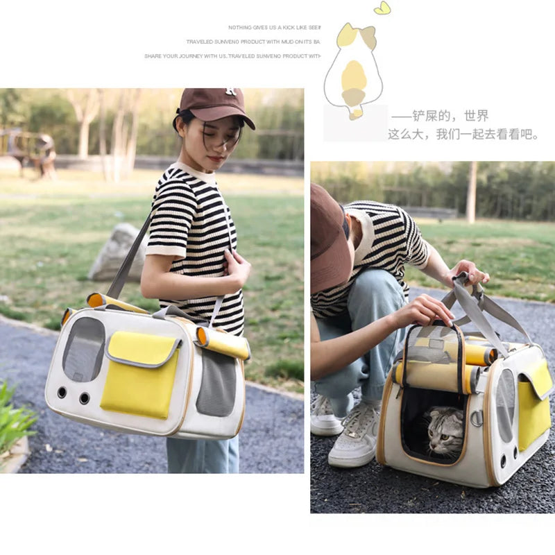 Designer Pet Travel Carrier with Shoulder Strap – Portable Bag for Small Dogs & Cats