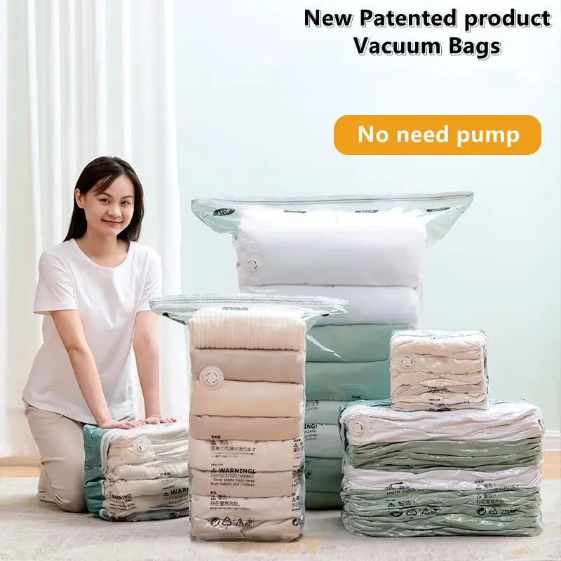 No-Pump Vacuum Storage Bags – Compression Bags for Clothes, Blankets & Bedding, Space-Saving Travel & Home Organization