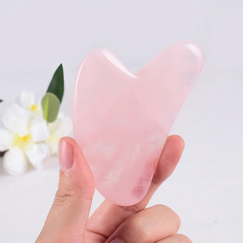 Natural Rose Quartz Gua Sha Jade Facial Tool Set – GuaSha Scraping Massage Board & Roller for Face, Neck & Body Skin Care & Anti-Aging