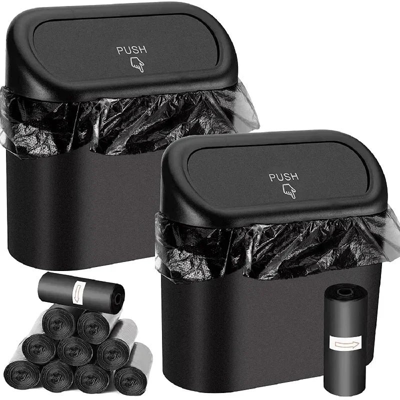 Car Trash Can with Lid & 60 Garbage Bags – Leak-Proof Mini Portable Vehicle Garbage Bin for Auto Interior