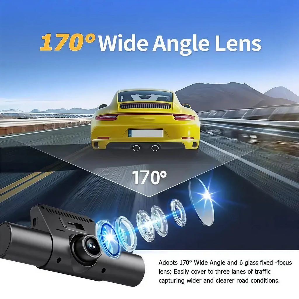 4-Lens 1080P Full HD Dash Cam – Wide-Angle Quad Camera with Loop Recording & 4.3" IPS Display