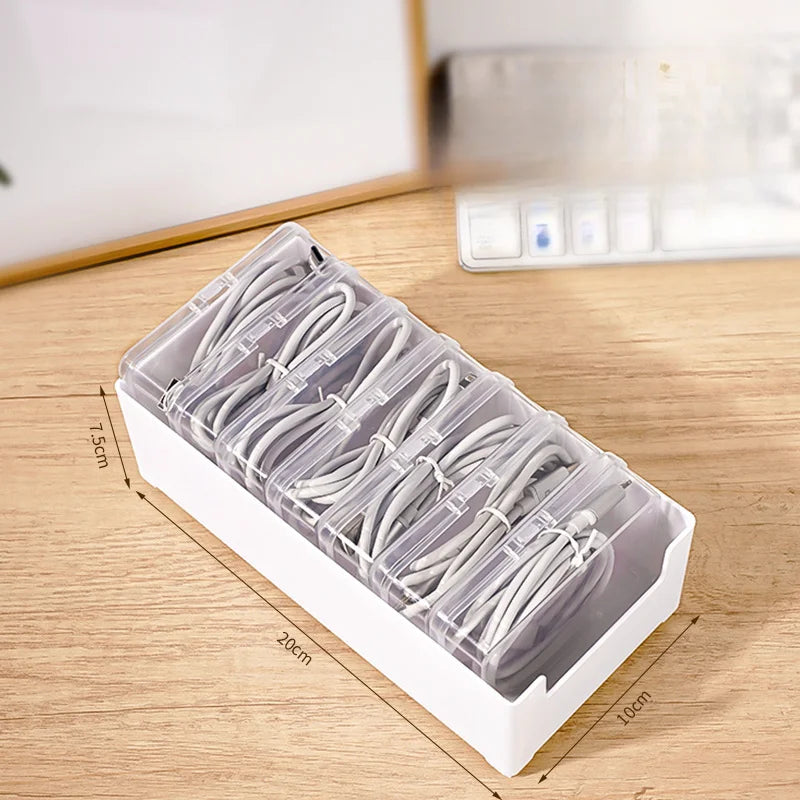 Cable Storage Box with 7 Small Compartments - Desktop Cable Organizer & Desk Tidy for Office