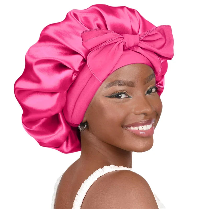 Satin Bonnet Silk Sleep Bonnet with Tie Band – Adjustable Double-Layer Hair Bonnet for Women & Men, Nighttime Hair Protection