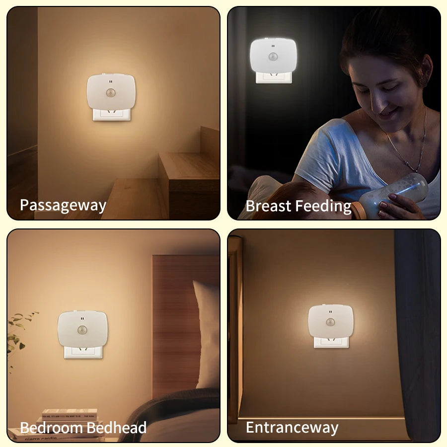 Motion Sensor LED Night Light Plug-in – Automatic Infrared Smart Sensor Wall Lamp for Bedroom, Bathroom, Hallway, Kitchen & Kids Room (110V/220V)