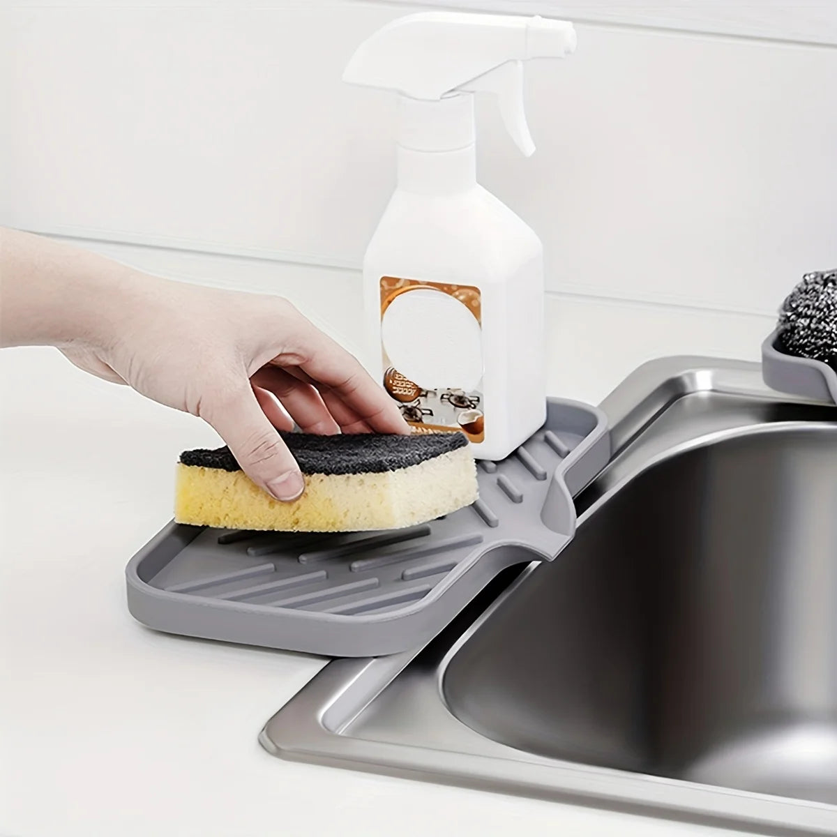 Premium Silicone Sink Organizer Tray with Drain – Kitchen Sponge & Soap Holder