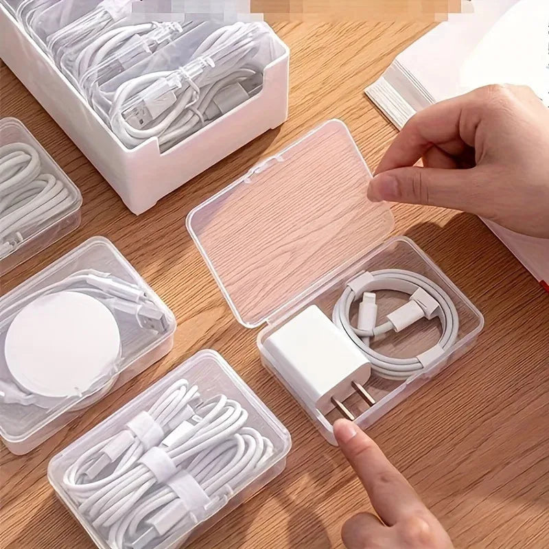 Cable Storage Box with 7 Small Compartments - Desktop Cable Organizer & Desk Tidy for Office