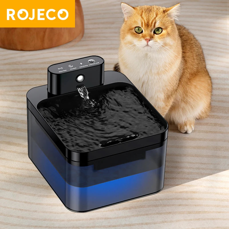 ROJECO Wireless Automatic Cat Water Fountain - Infrared Sensor Smart Pet Drinker for Dogs & Cats (2600mAh)