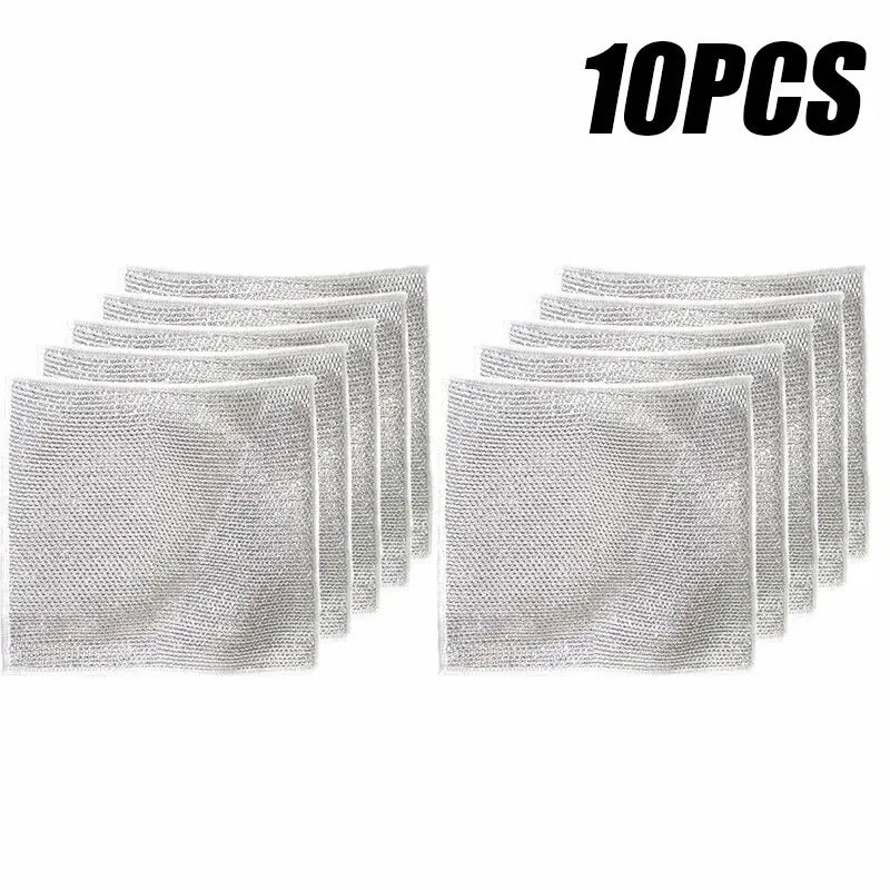 10-Pack Magic Cleaning Dishcloths – Reusable Silver Wire Kitchen Scrub Cloths