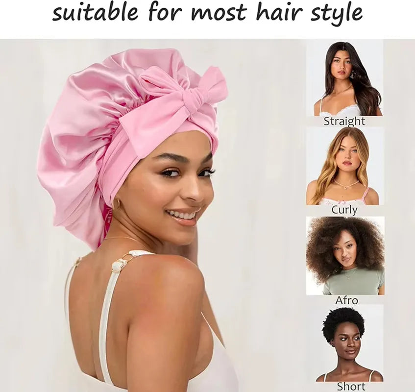 Satin Bonnet Silk Sleep Bonnet with Tie Band – Adjustable Double-Layer Hair Bonnet for Women & Men, Nighttime Hair Protection