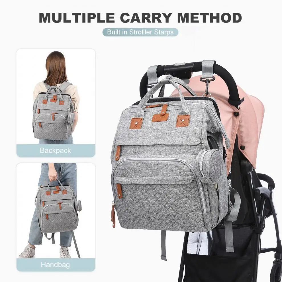 3-in-1 Baby Diaper Backpack with Foldable Travel Bed & USB Port
