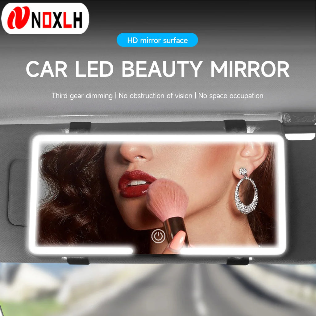 LED Car Makeup Mirror – Sunshade Hanging Vanity Mirror with Touch Dimmable Lights, USB Rechargeable, Ultra-Thin Portable HD Mirror for Travel & Daily Use