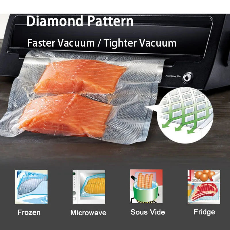 Vacuum Sealer Bags Rolls - Food Storage Packaging Bags for Sous Vide Meat Fruit Vegetable (12/15/20/25/28cm x 500cm)
