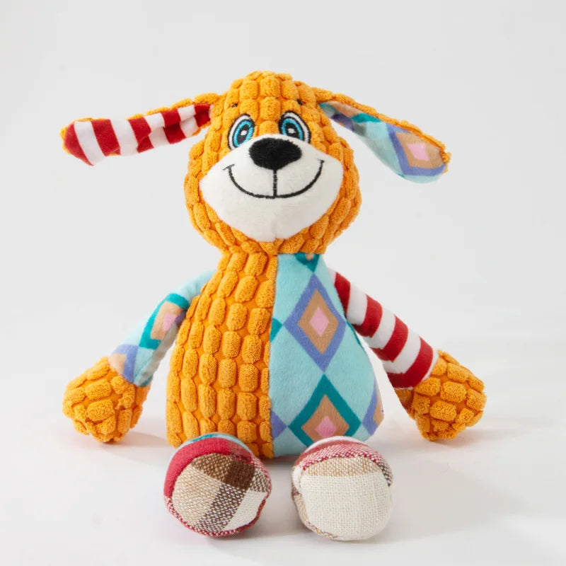Interactive Squeaky Plush Dog Toy - Cute Knitted Puppy Chew Toy for Teeth Cleaning & Mental Stimulation