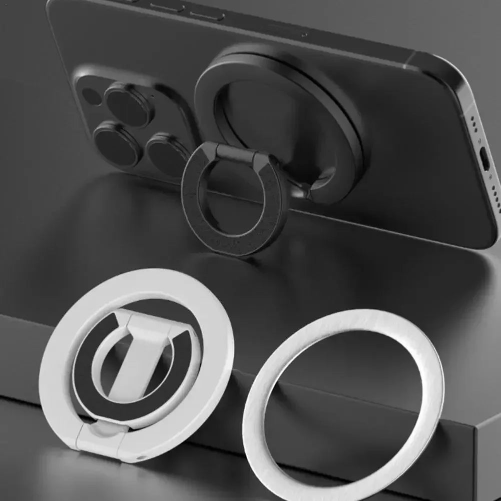 Magnetic Phone Ring Holder & Foldable Stand for MagSafe iPhone 16/15/14/13/12 Pro Max – Double-Sided 360° Rotation Grip & Desktop Stand