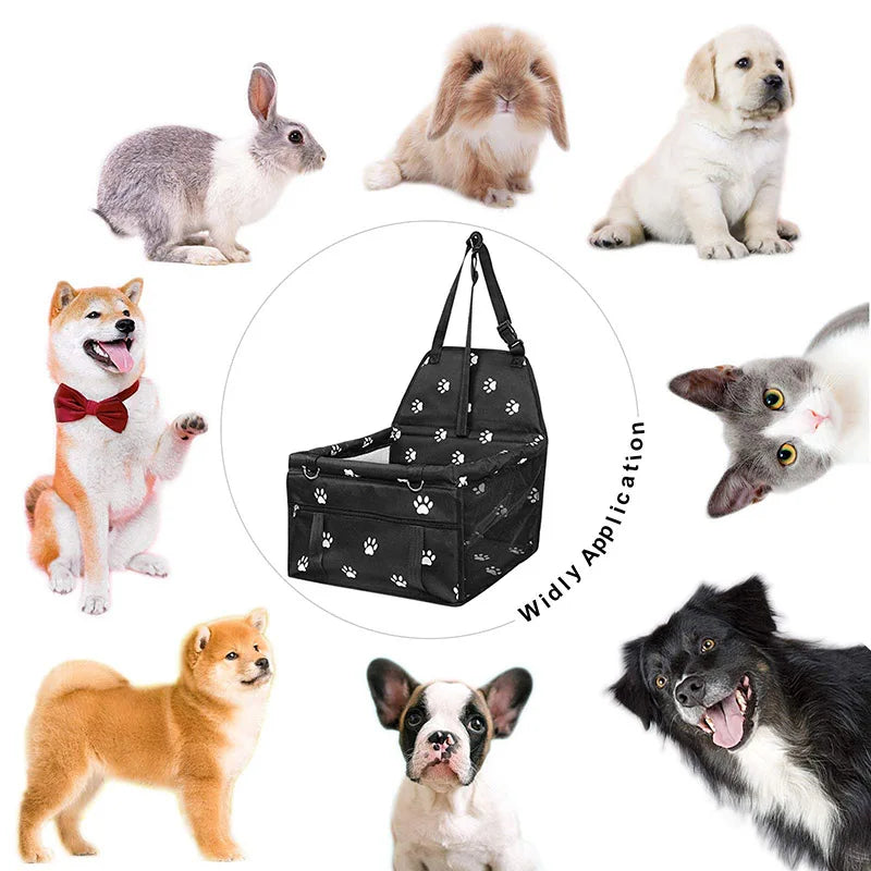 Pet Reinforce Car Booster Seat for Small Dogs & Cats - Portable Breathable Pet Carrier with Safety Belt, Stable Travel Booster Bag, Paw Print Design