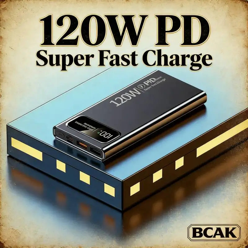 BCAK 120W Super Fast Charging Power Bank 20000mAh – Portable Slim PD QC Fast Charger with Power Display for iPhone, Samsung, Xiaomi