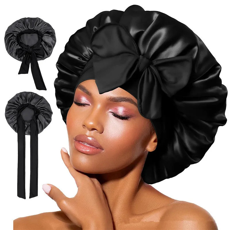 Satin Bonnet Silk Sleep Bonnet with Tie Band – Adjustable Double-Layer Hair Bonnet for Women & Men, Nighttime Hair Protection