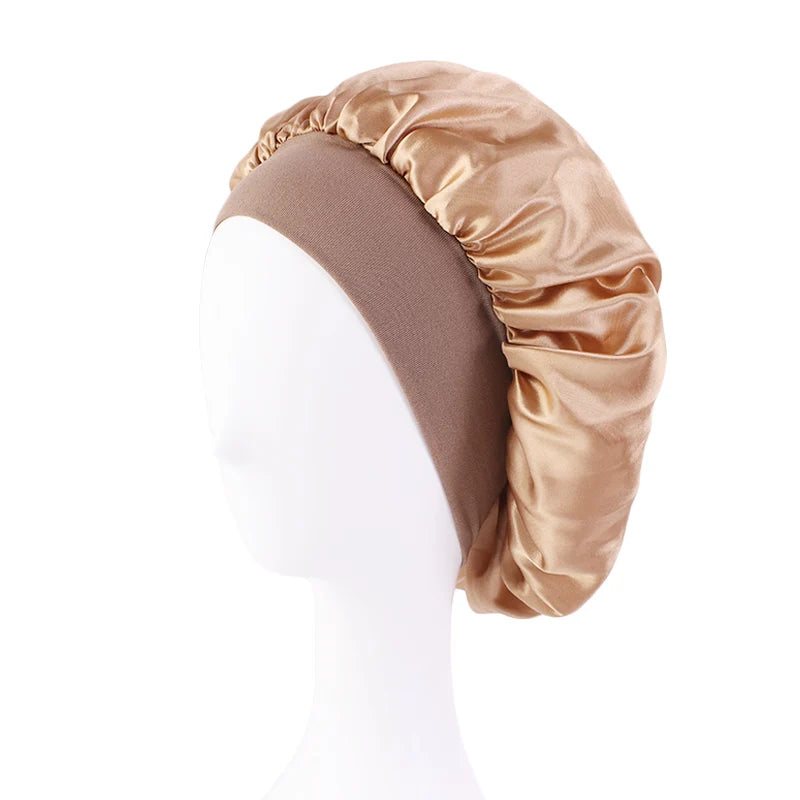 Satin Sleep Bonnet with Wide Brim & Elastic Band – Wide-Brimmed Night Cap for Women & Men, Hair Protection Bonnet for Sleeping & Bathing