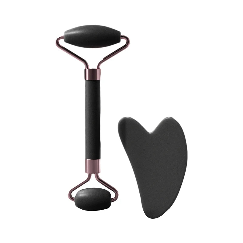2-in-1 Facial Roller & Gua Sha Set – Face Neck Eye Massager Tool with Heart Shaped Scraping Board for Skincare & Lymphatic Drainage