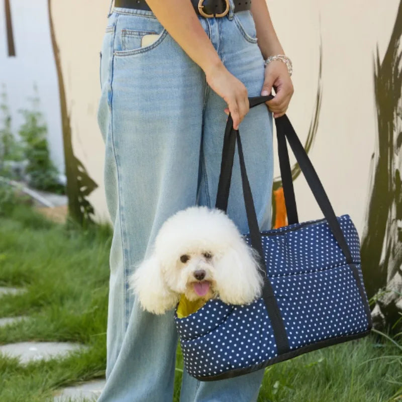 Portable Pet Carrier Bag for Small Dogs & Cats - Breathable Mesh Foldable Shoulder Sling Bag, Hands-Free Travel Tote with Warm Fleece Lining