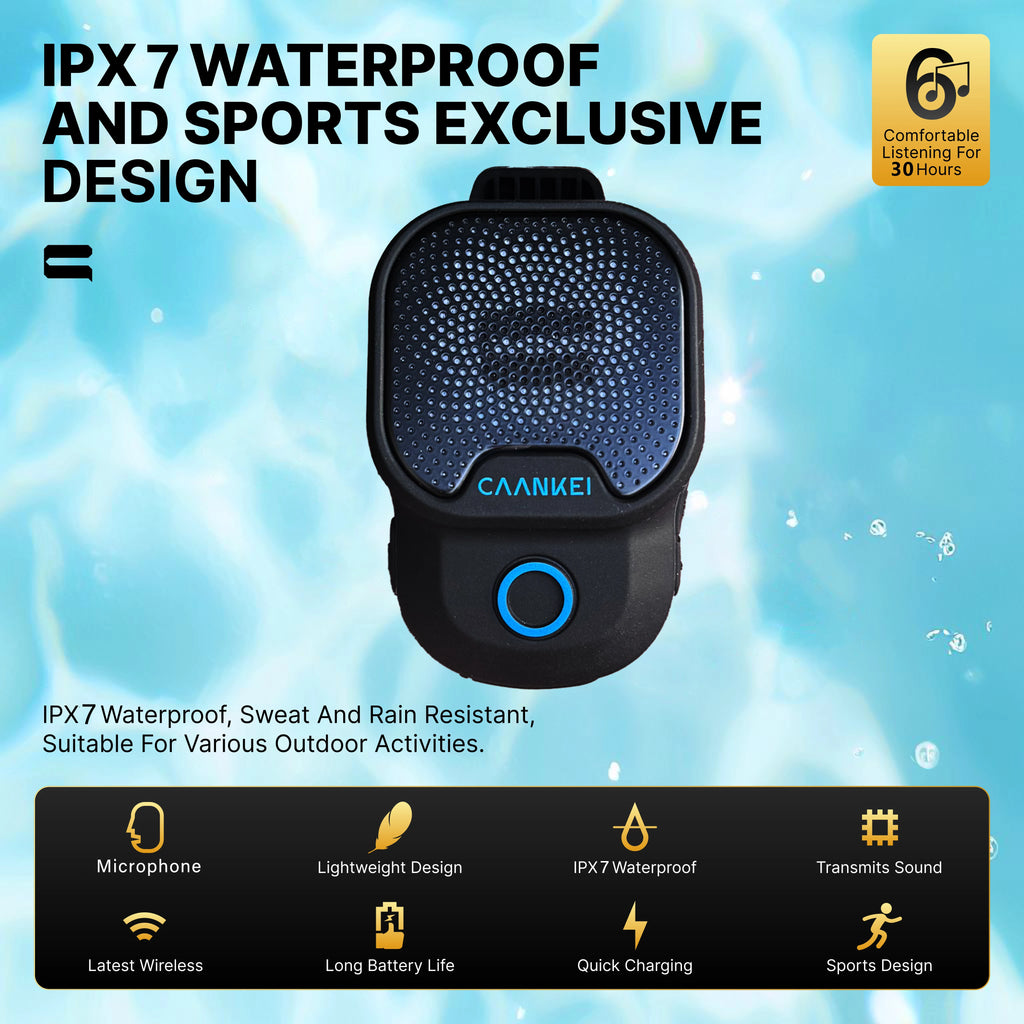 Wearable Bluetooth Speaker IPX7 Waterproof – Clip-On Portable Sports Speaker with Microphone, 30H Playtime, Hands-Free Calls & Music for Running & Outdoor