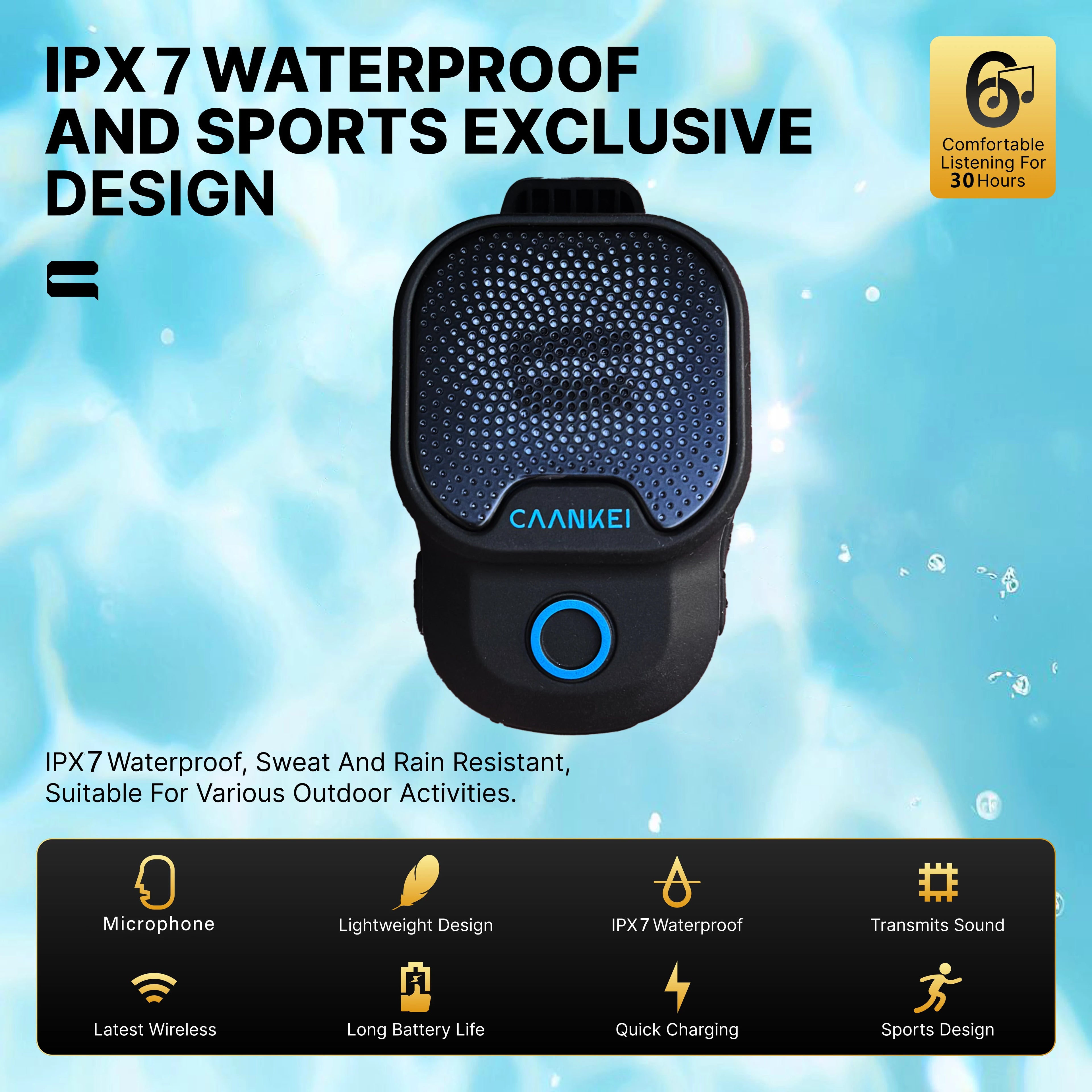 Wearable Bluetooth Speaker IPX7 Waterproof – Clip-On Portable Sports Speaker with Microphone, 30H Playtime, Hands-Free Calls & Music for Running & Outdoor