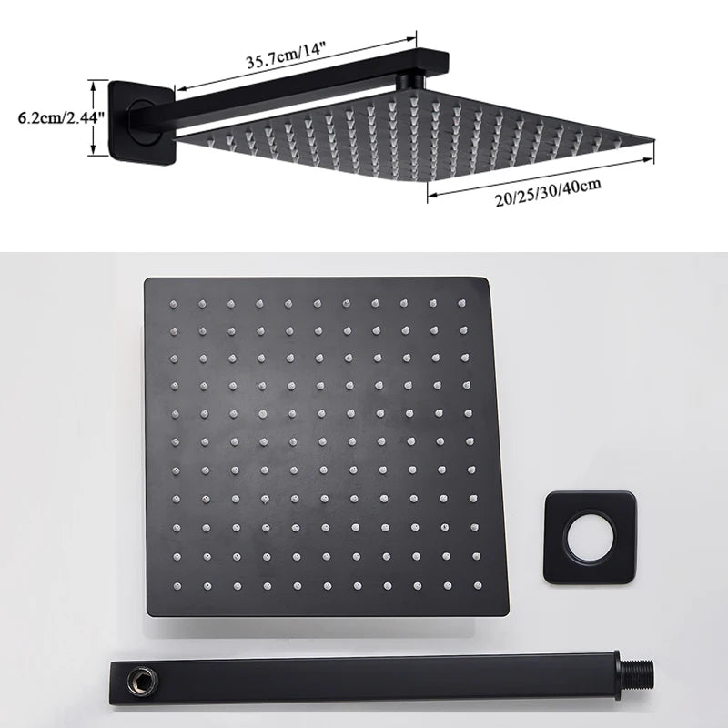 Square Rainfall Shower Head 8"/10"/12" - Ultrathin Rain Shower with Arm