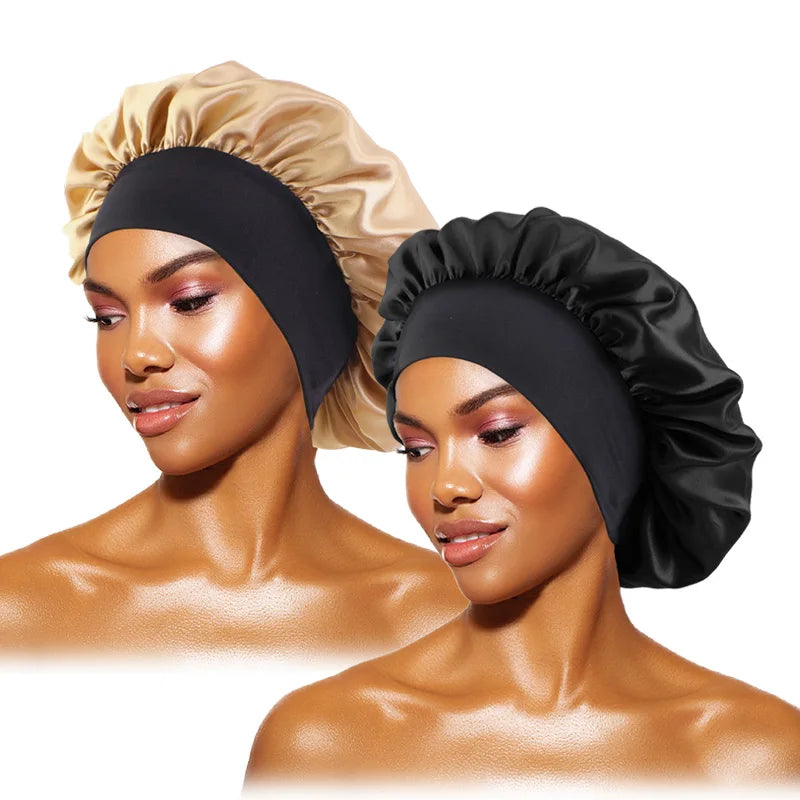 Satin Sleep Bonnet with Wide Brim & Elastic Band – Wide-Brimmed Night Cap for Women & Men, Hair Protection Bonnet for Sleeping & Bathing