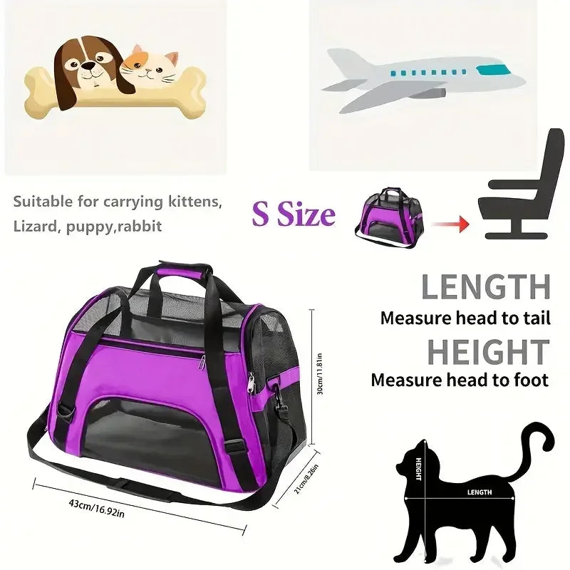 Portable Mesh Pet Travel Carrier with Shoulder Strap for Small Dogs & Cats