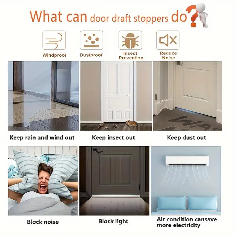 Silicone Door Draft Stopper Under Door Seal - Strong Adhesive Weather Stripping Noise & Draft Blocker