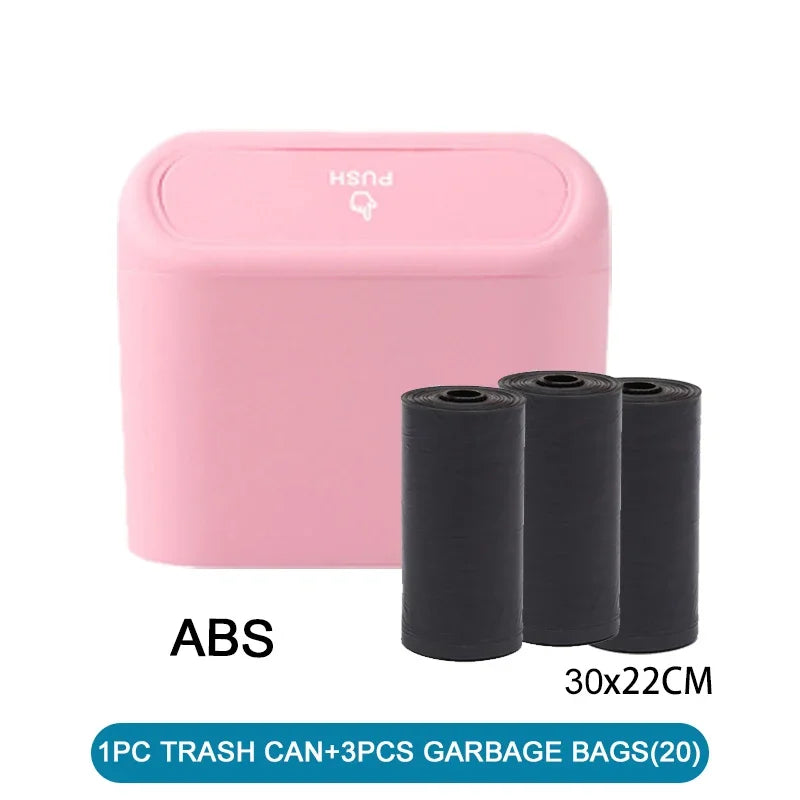Car Trash Can with Lid & 60 Garbage Bags – Leak-Proof Mini Portable Vehicle Garbage Bin for Auto Interior