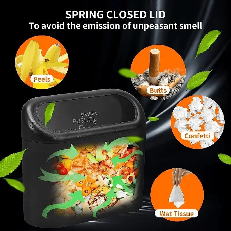 Car Trash Can with Lid & 60 Garbage Bags – Leak-Proof Mini Portable Vehicle Garbage Bin for Auto Interior