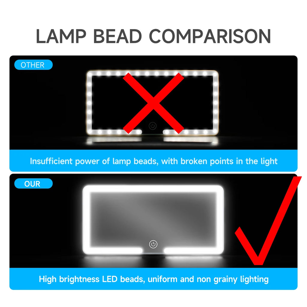 LED Car Makeup Mirror – Sunshade Hanging Vanity Mirror with Touch Dimmable Lights, USB Rechargeable, Ultra-Thin Portable HD Mirror for Travel & Daily Use