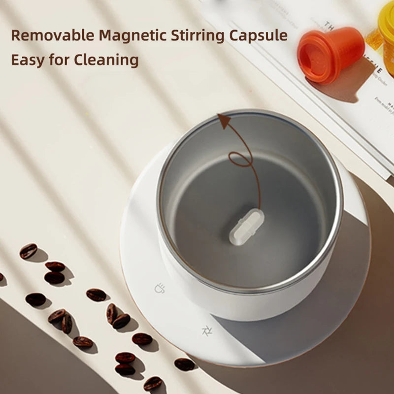 2-in-1 Coffee Cup Warmer with Automatic Magnetic Stirring Mug – USB Electric Self-Mixing Heating Plate for Coffee, Tea & Beverages
