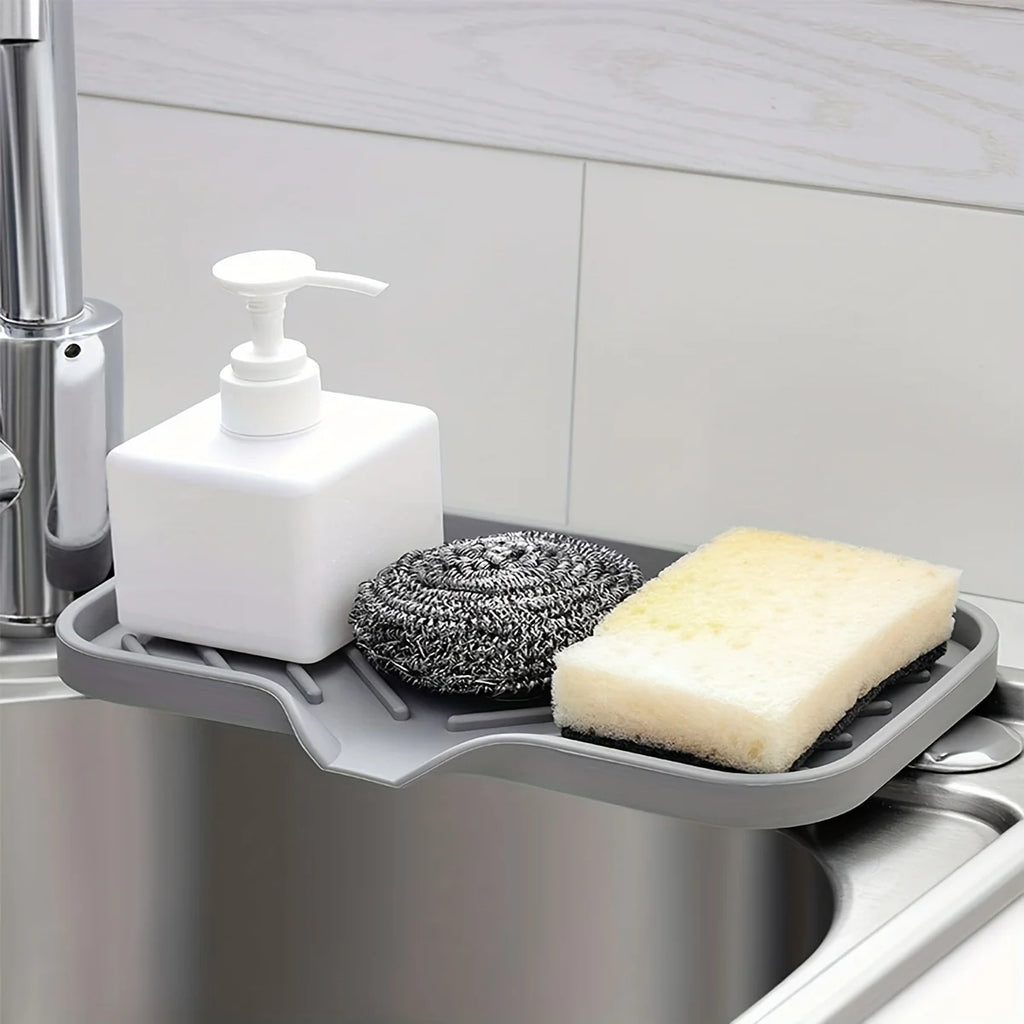 Premium Silicone Sink Organizer Tray with Drain – Kitchen Sponge & Soap Holder